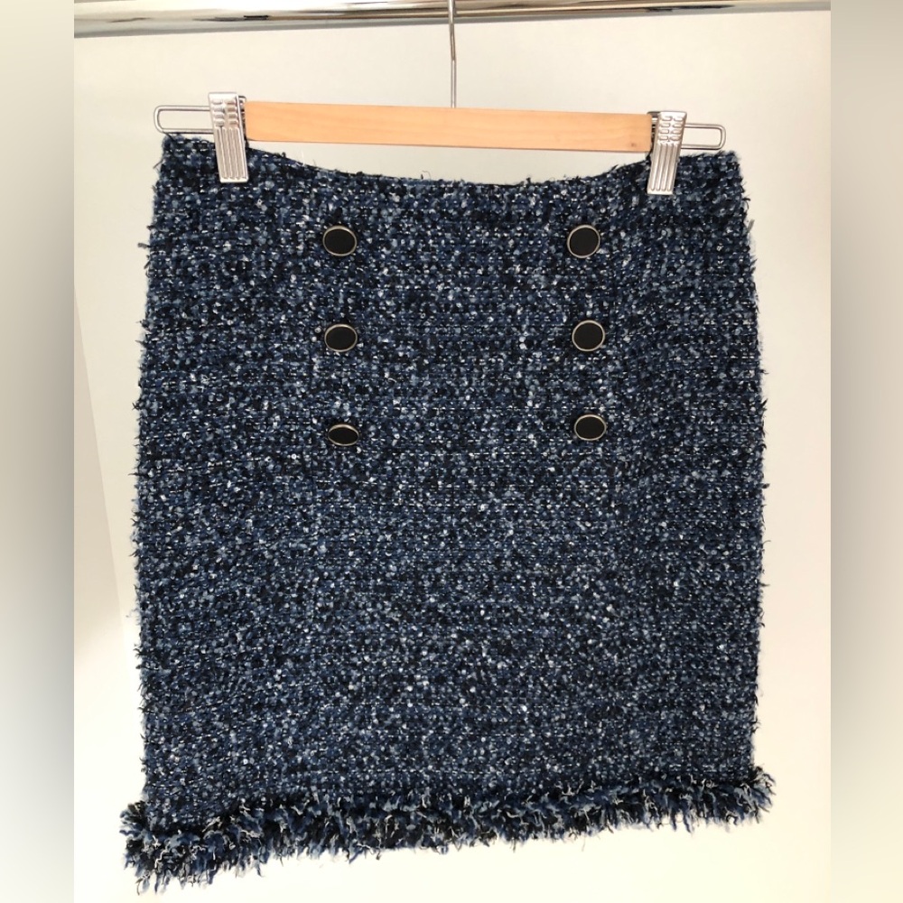 Karl Lagerfeld Navy Tweed Pencil Skirt